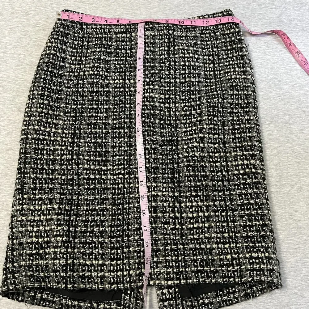 J Crew‎ The Pencil Skirt Womens 2 Black Gray White Tweed Wool Blend Lined Career